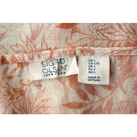 SIGRID OLSEN 100% Linen Floral Button-Up Peplum Tank Top in Ivory - Large - Picture 5 of 10